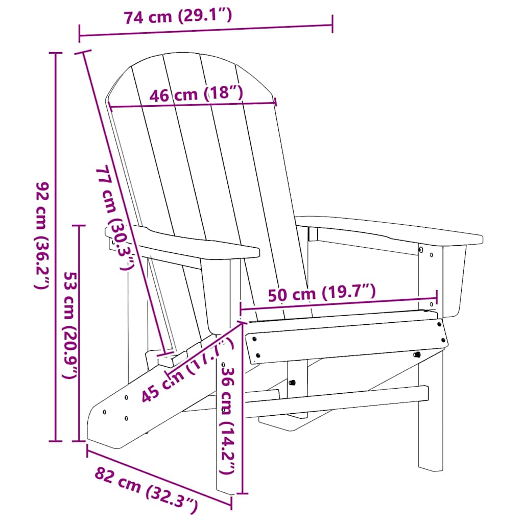 vidaXL Adirondack-Stuhl Hellgrau 82 x 74 x 92 cm HDPE