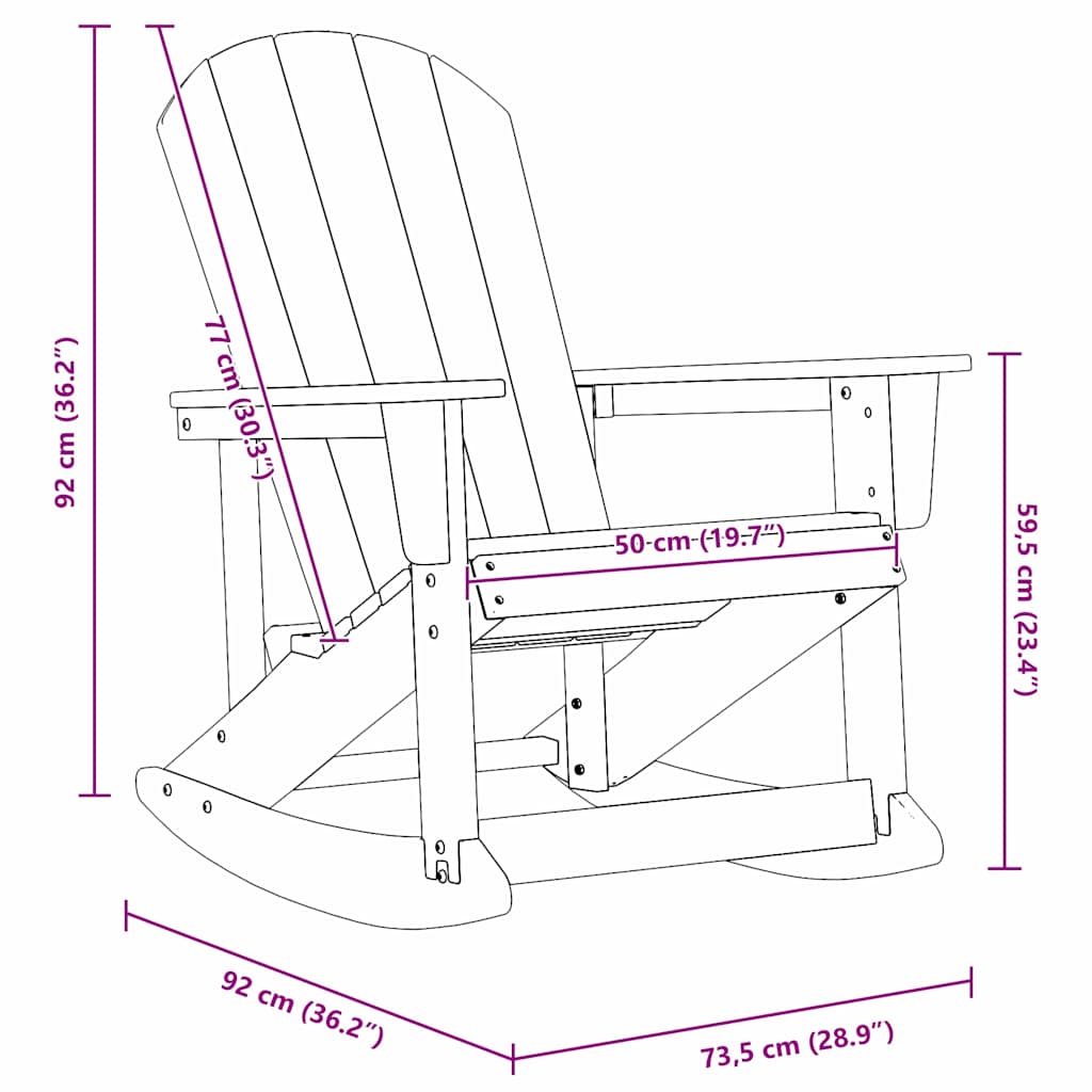 vidaXL Adirondack-Schaukelstuhl Marineblau 92 x 73,5 x 92 cm HDPE