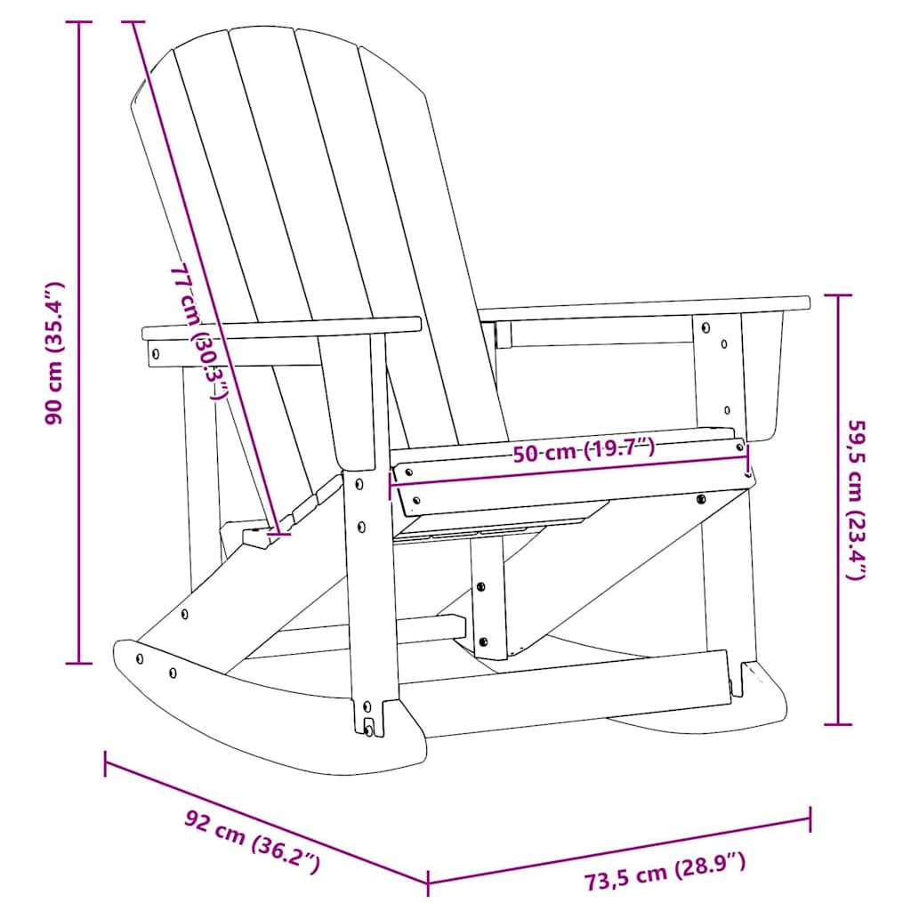 vidaXL Adirondack-Schaukelstuhl Schwarz 92 x 73,5 x 92 cm HDPE