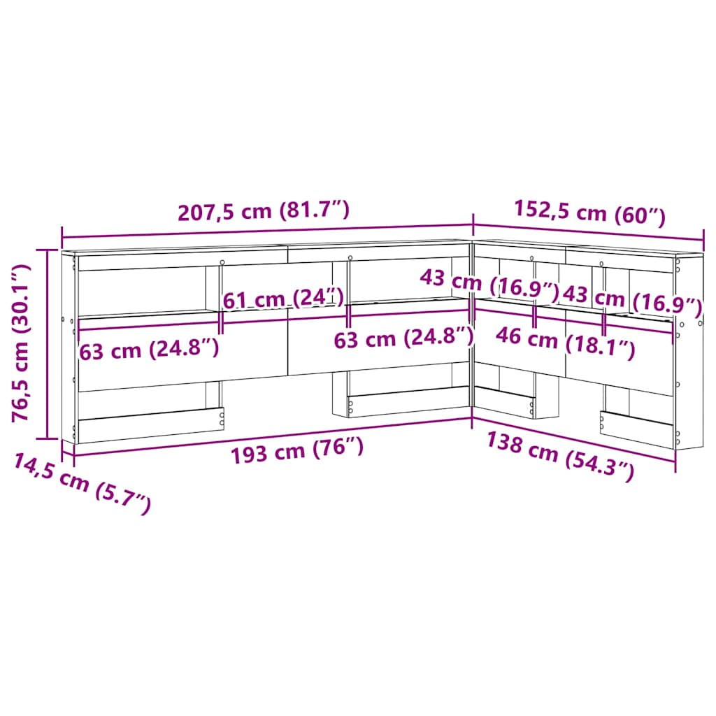 vidaXL Aufbewahrungskopfteil Artisan-Eiche 135 cm Holzwerkstoff