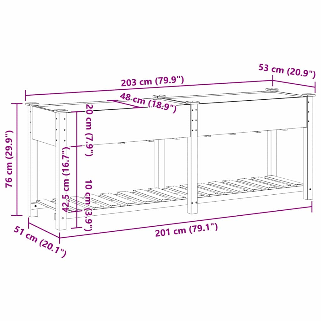 vidaXL Garten-Pflanzgefäß mit Regal Beige 203 x 53 x 76,5 cm