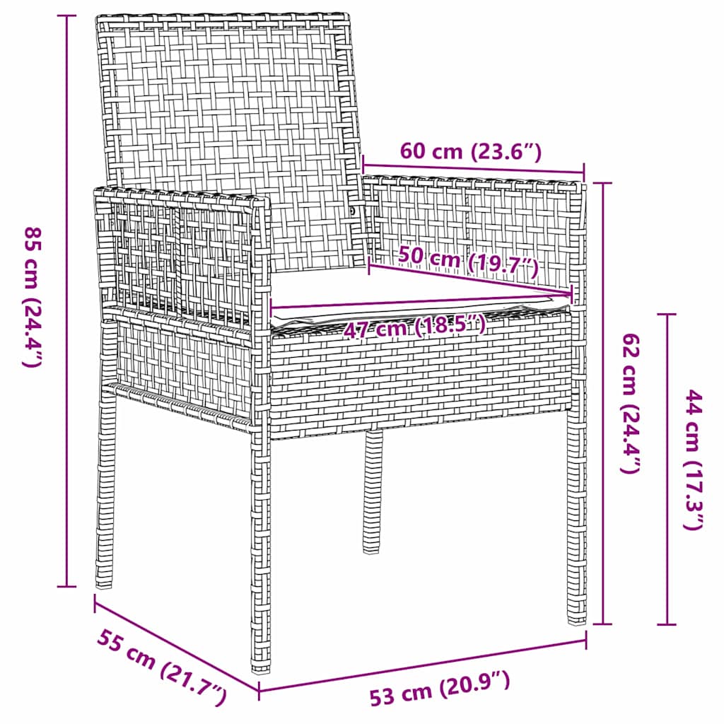 vidaXL Gartenstuhl mit Kissen 2 pcs Braun 55 x 53 x 85 cm Poly-Rattan