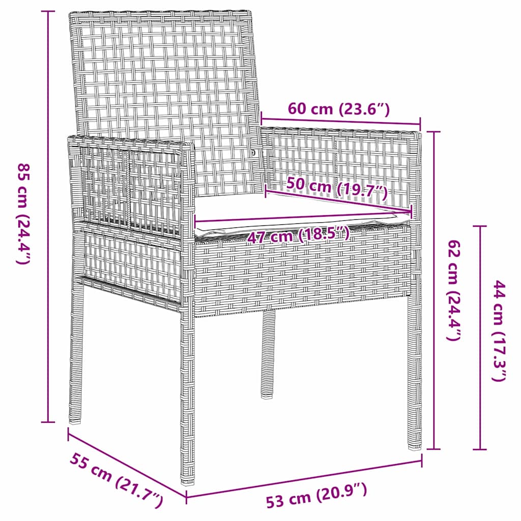 vidaXL Gartenstuhl 2 pcs Hellgrau 55 x 53 x 85 cm Poly-Rattan