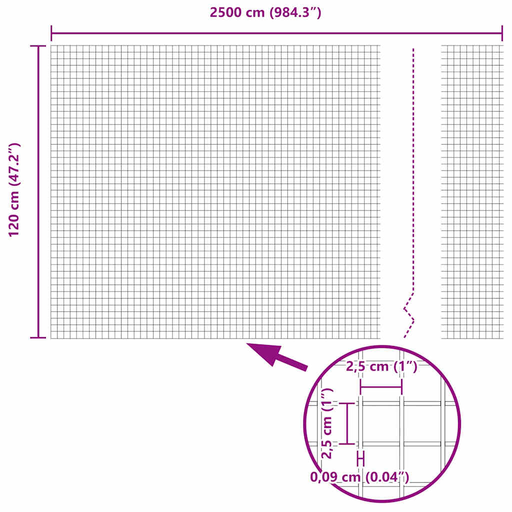vidaXL Geschweißter Drahtzaun Grau 1,2 x 25 m