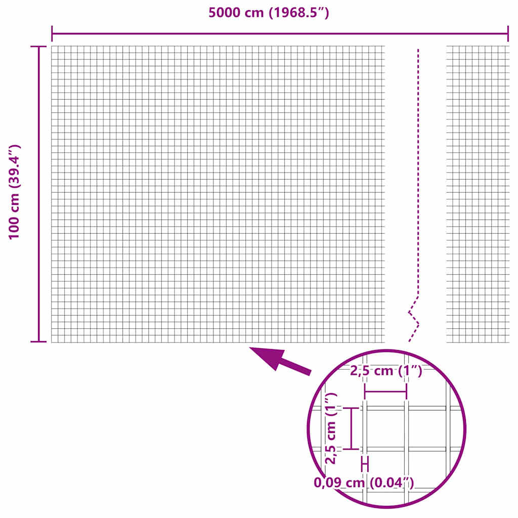 vidaXL Geschweißter Drahtzaun Grau 1 x 50 m