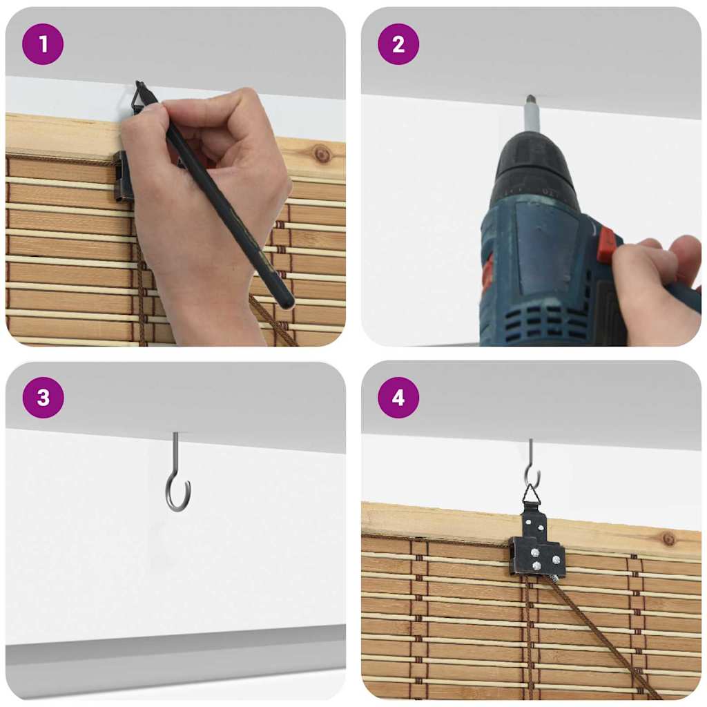 Rollo mit Vorhängen Natur 140 x 160 cm Bambus