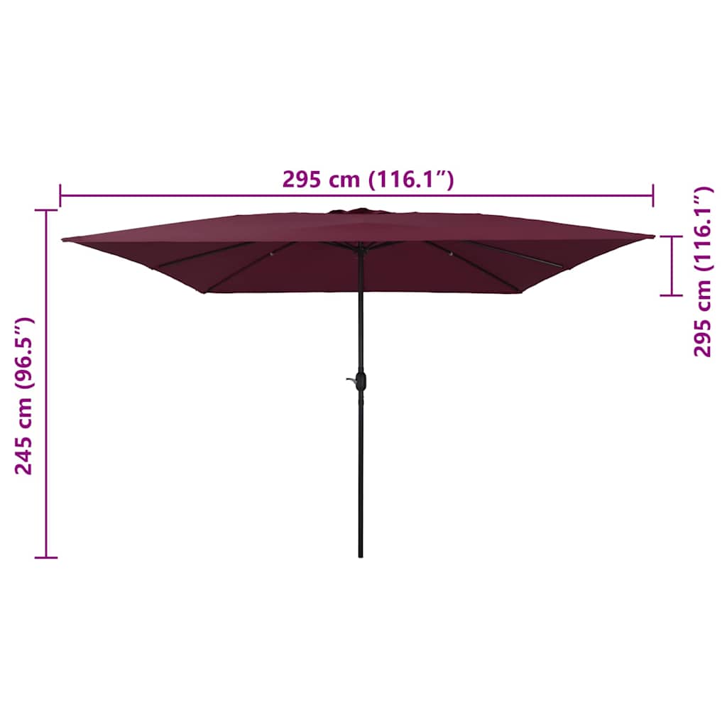 vidaXL Garten-Sonnenschirm Bordeauxrot 295 x 295 x 245 cm
