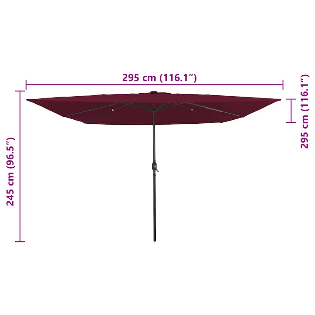 vidaXL Garten-Sonnenschirm Bordeauxrot 295 x 295 x 245 cm