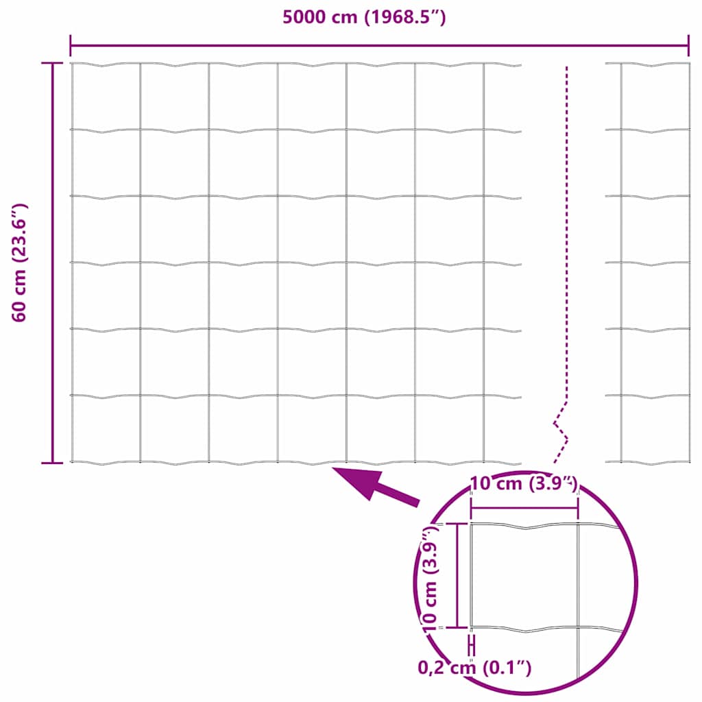 vidaXL Eurozaun Grün 0,6 x 50 m PVC-beschichtetes Eisen
