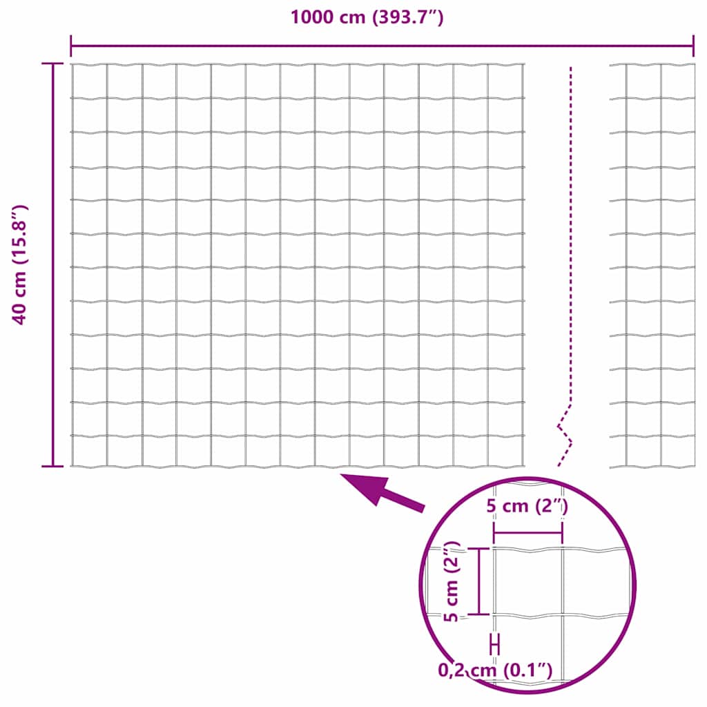 Eurozaun Grau 0,4 x 10 m PVC-beschichtetes Eisen