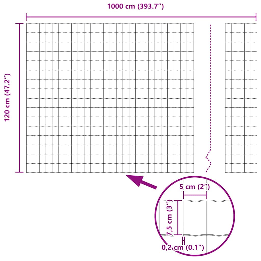 vidaXL Eurozaun Grau 1,2 x 10 m PVC-beschichtetes Eisen