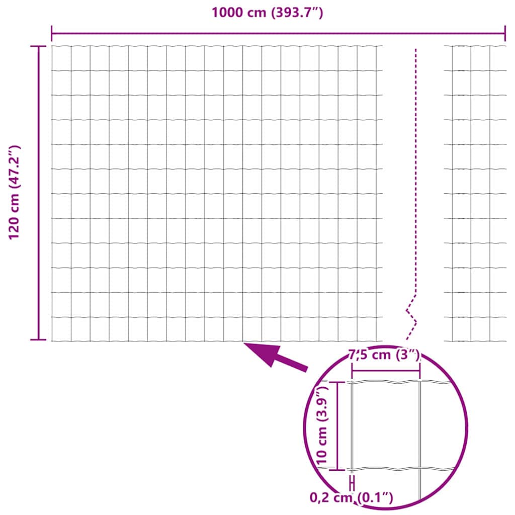 Eurozaun Grau 1,2 x 10 m PVC-beschichtetes Eisen