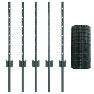 vidaXL Zaun mit Pfosten Grün 0,6 x 10 m Stahl und PVC