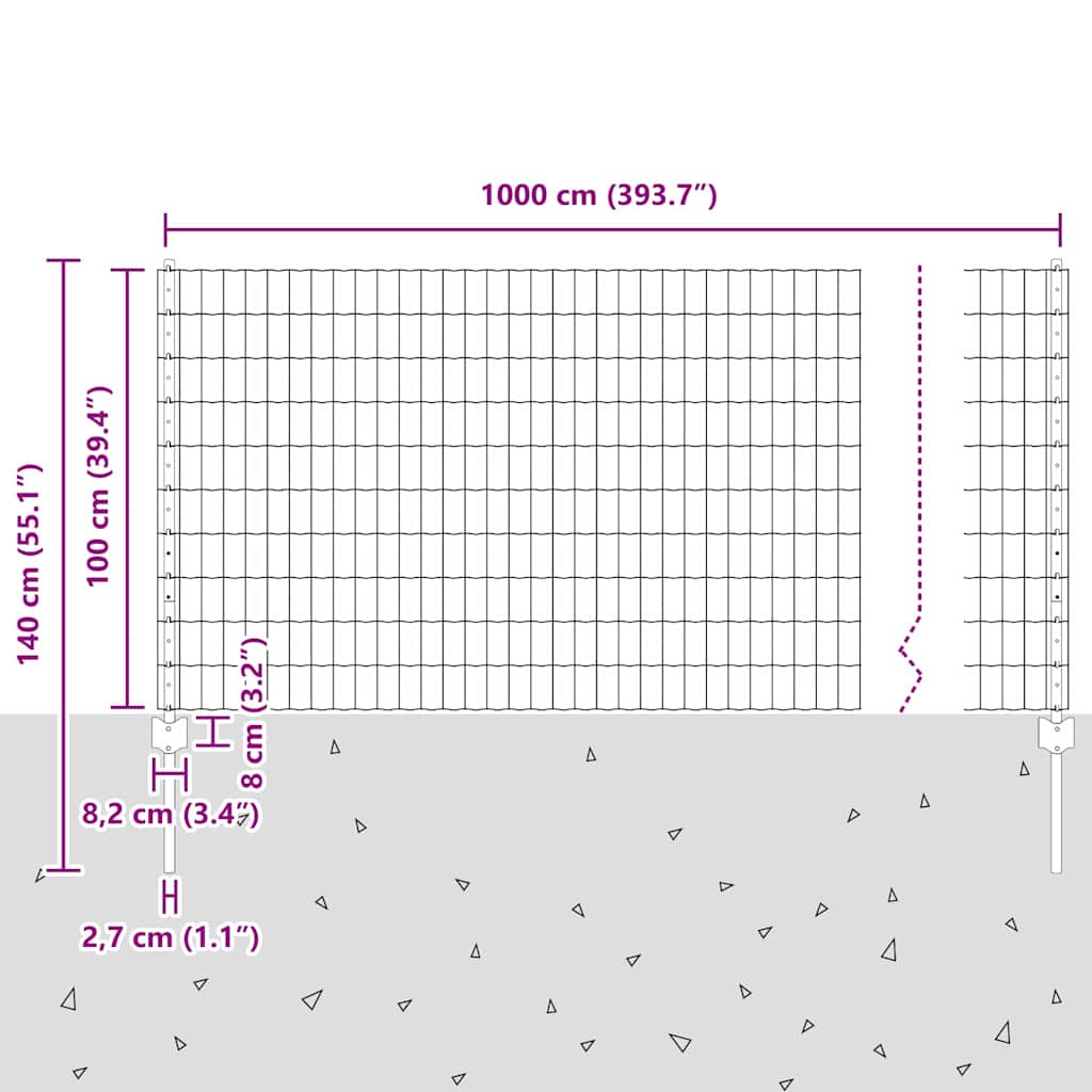 vidaXL Zaun mit Pfosten Grün 1 x 10 m Stahl und PVC