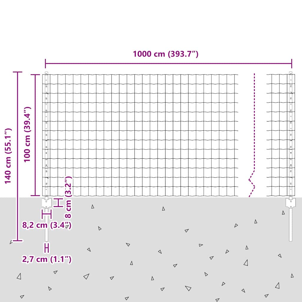 vidaXL Zaun mit Pfosten Grün 1 x 10 m Stahl