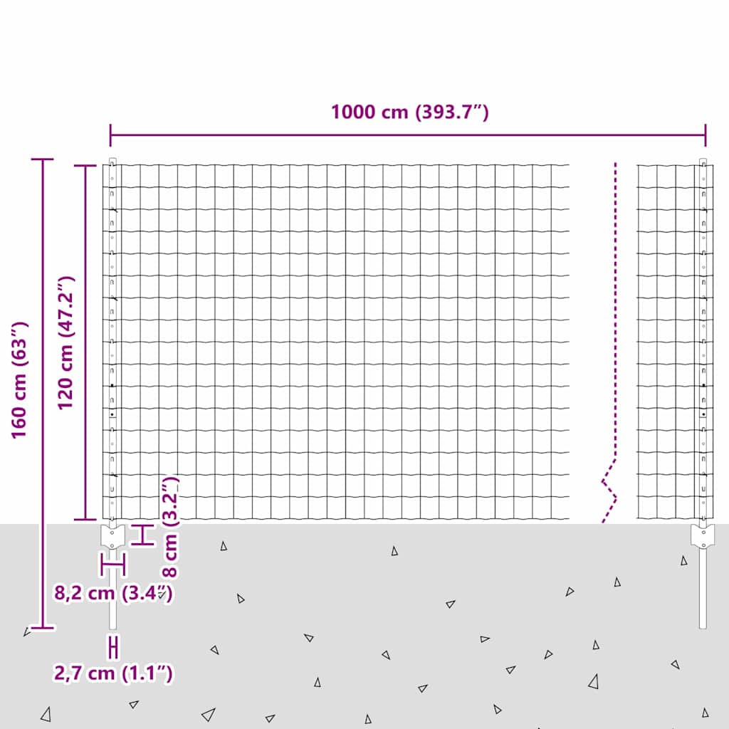 vidaXL Zaun mit Pfosten Grün 1,2 x 10 m Stahl