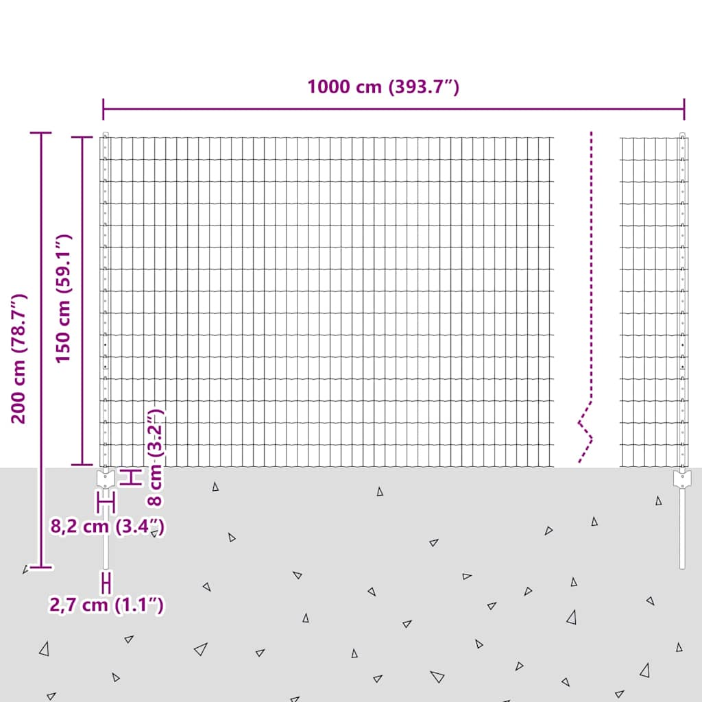 vidaXL Zaun mit Pfosten Grau 1,5 x 10 m Stahl und PVC