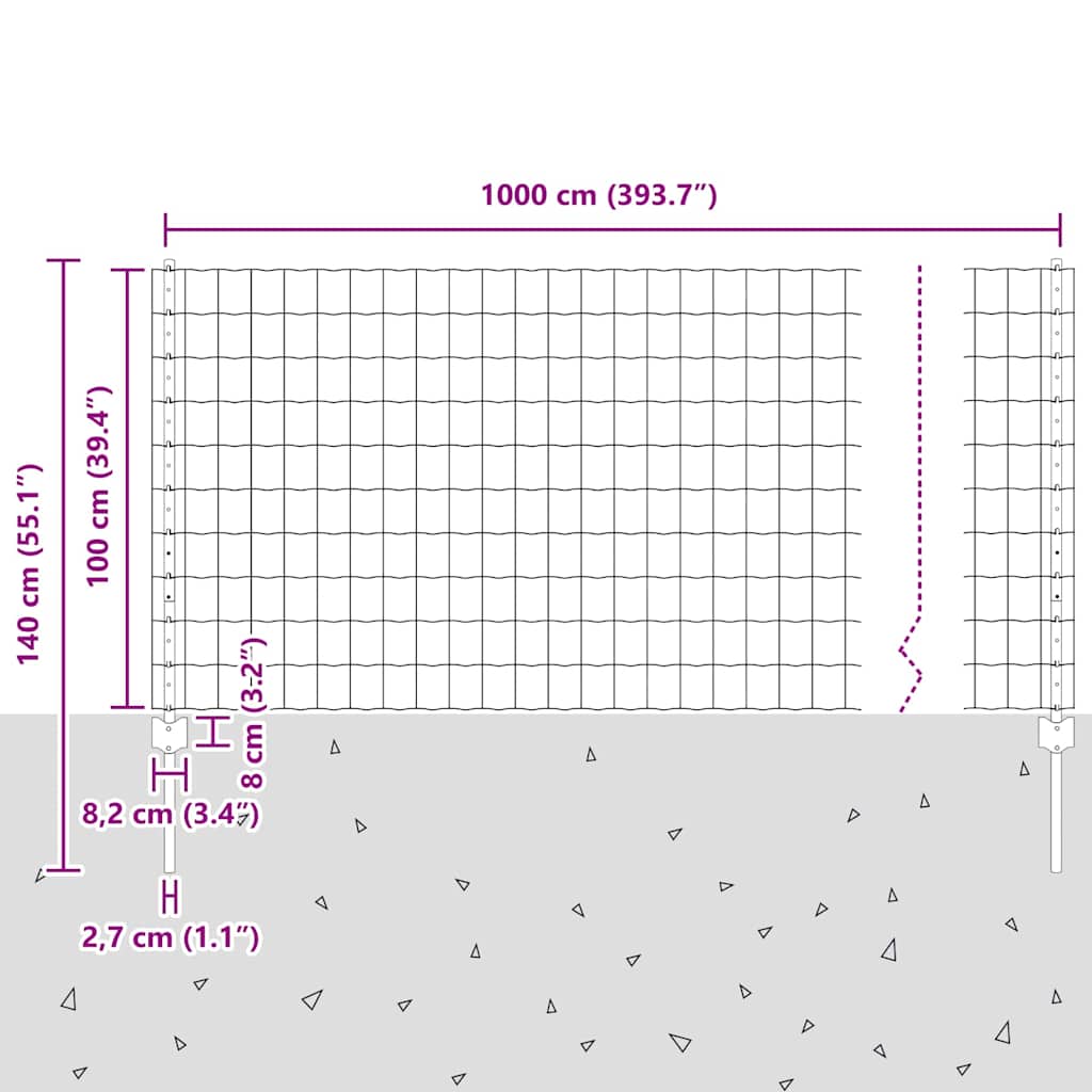 vidaXL Zaun mit Pfosten Grau 1 x 10 m Stahl und PVC
