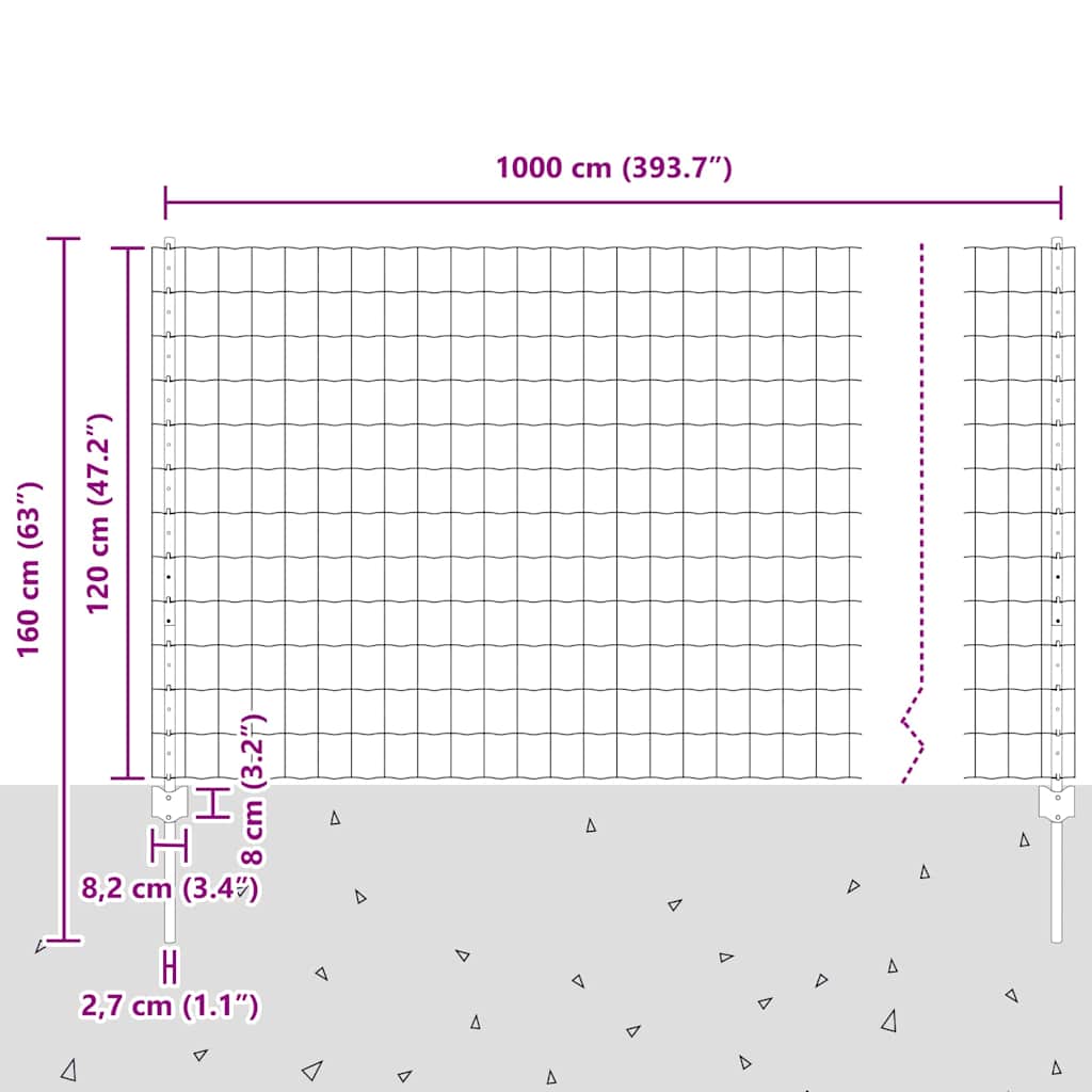 vidaXL Zaun mit Pfosten Grau 1,2 x 10 m Stahl und PVC