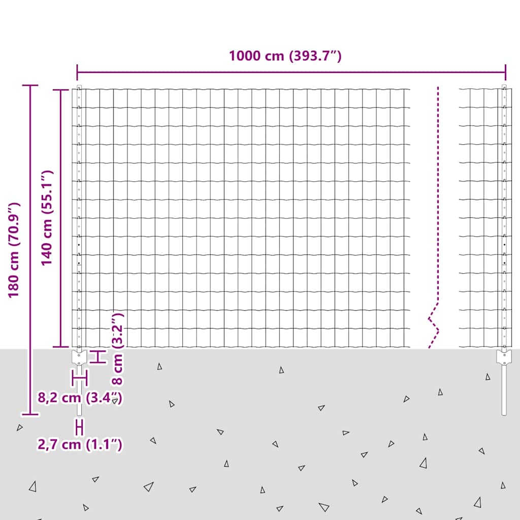 vidaXL Zaun mit Pfosten Grau 1,4 x 10 m Stahl und PVC