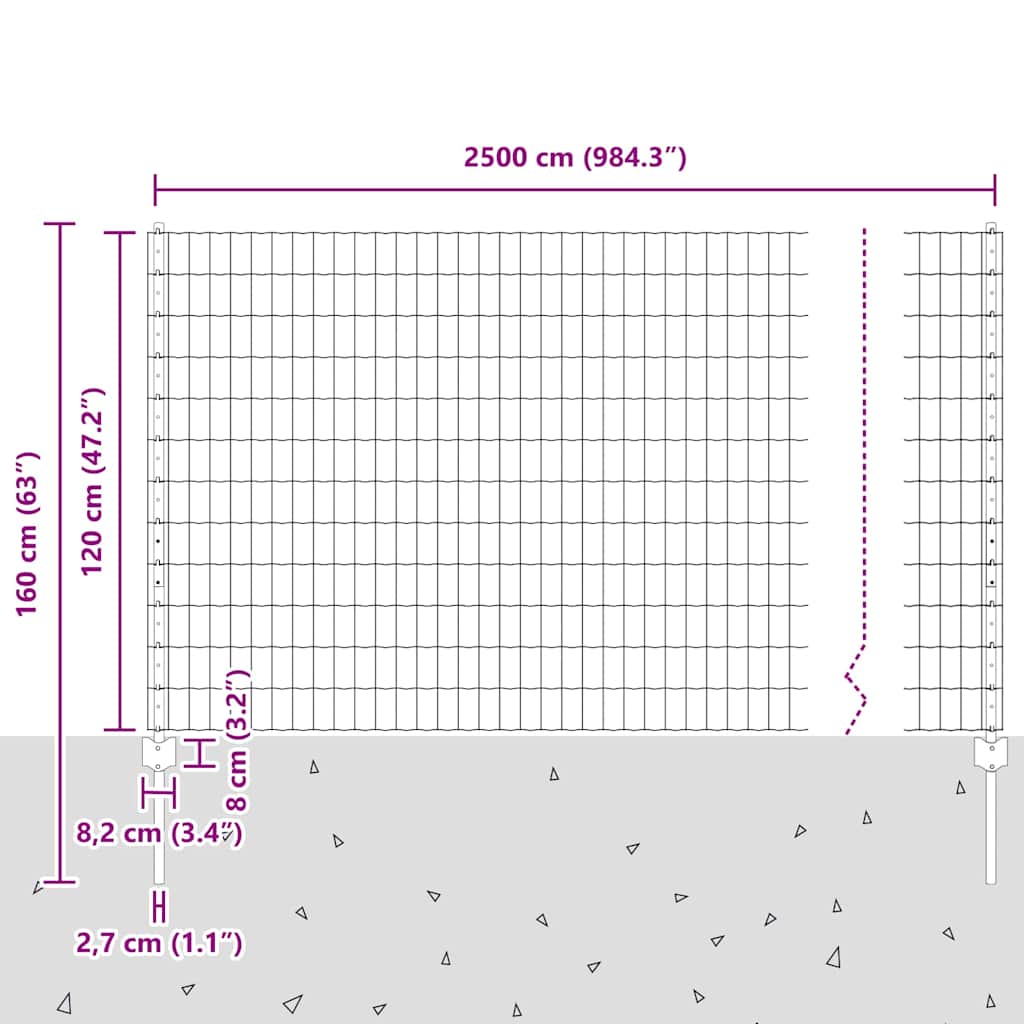 vidaXL Zaun mit Pfosten Grau 1,2 x 25 m Stahl und PVC