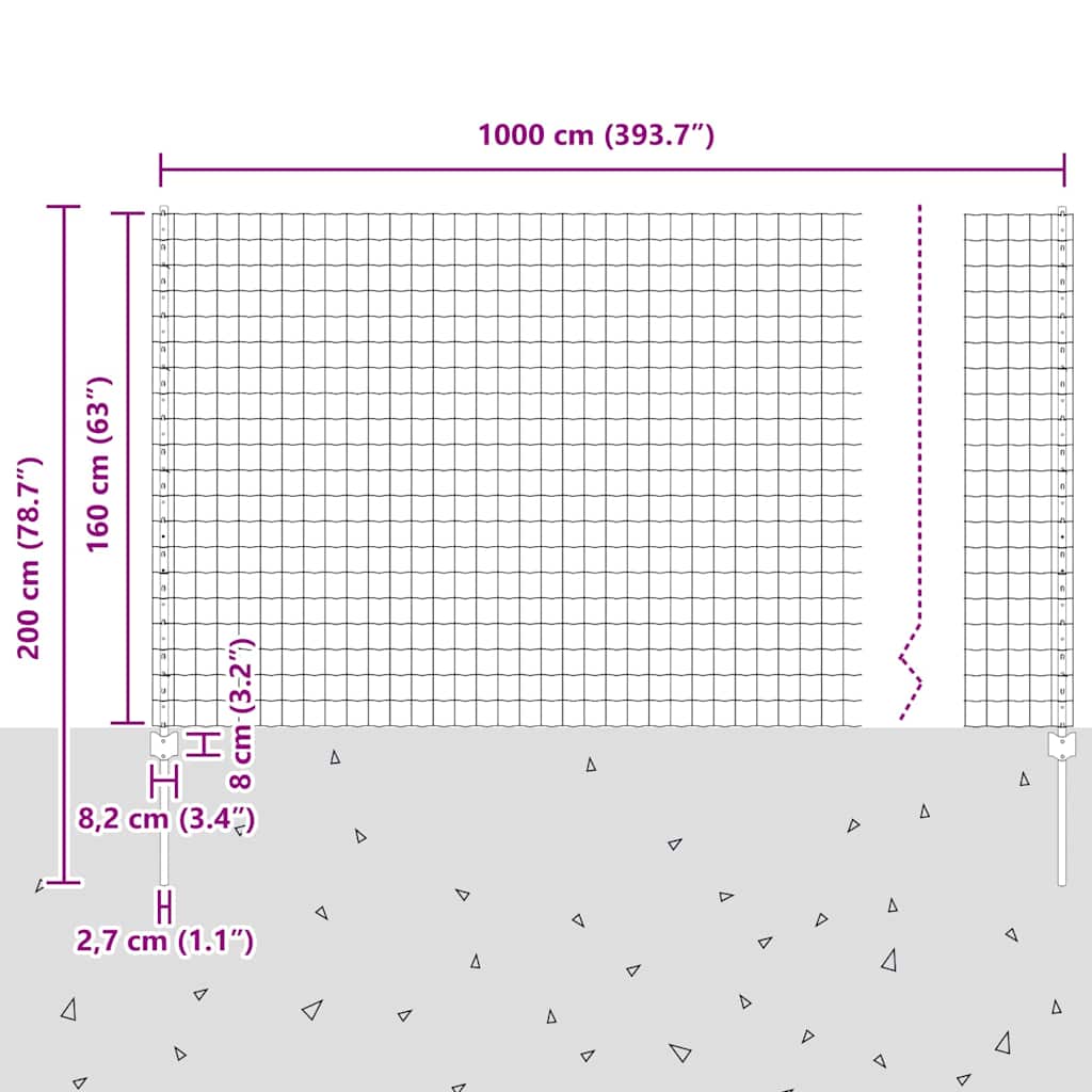vidaXL Zaun mit Pfosten Grau 1,6 x 10 m Stahl und PVC