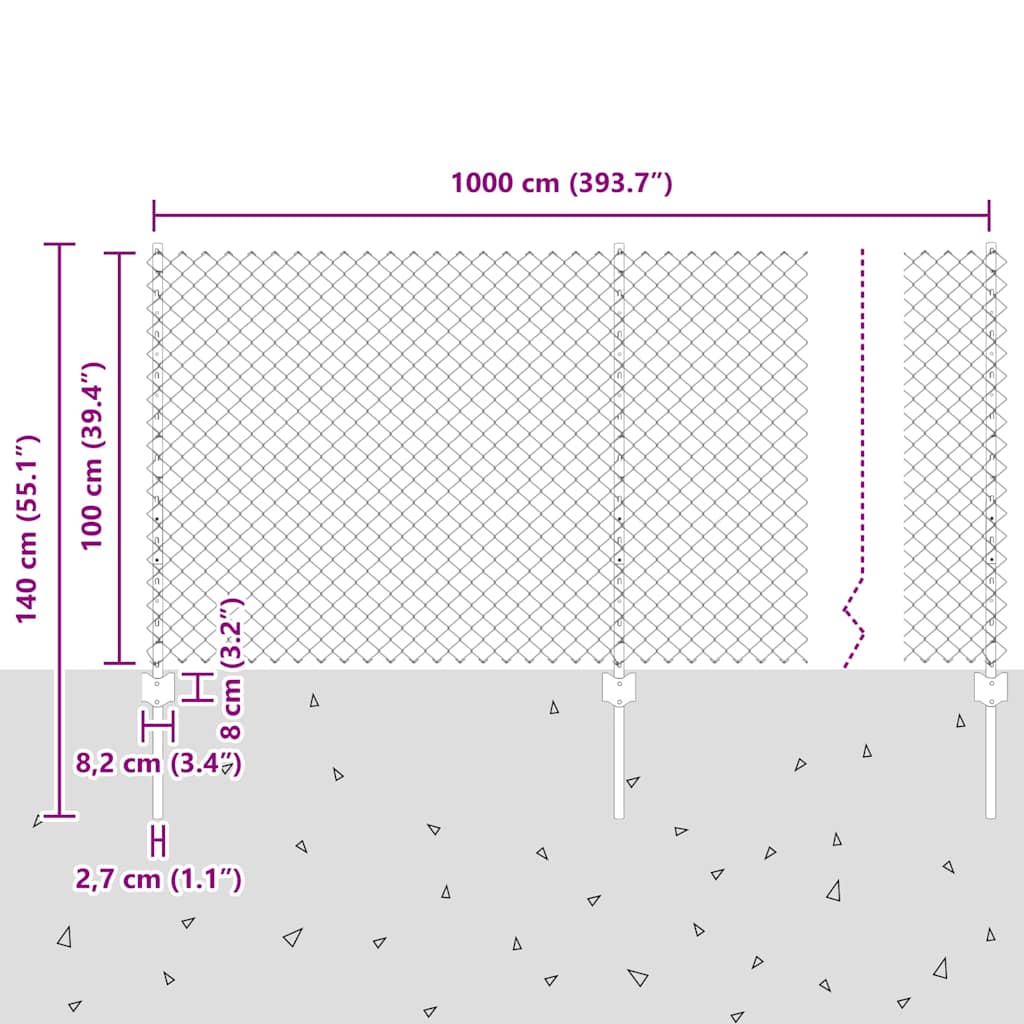 vidaXL Zaun mit Pfosten Silber 1 x 10 m Stahl