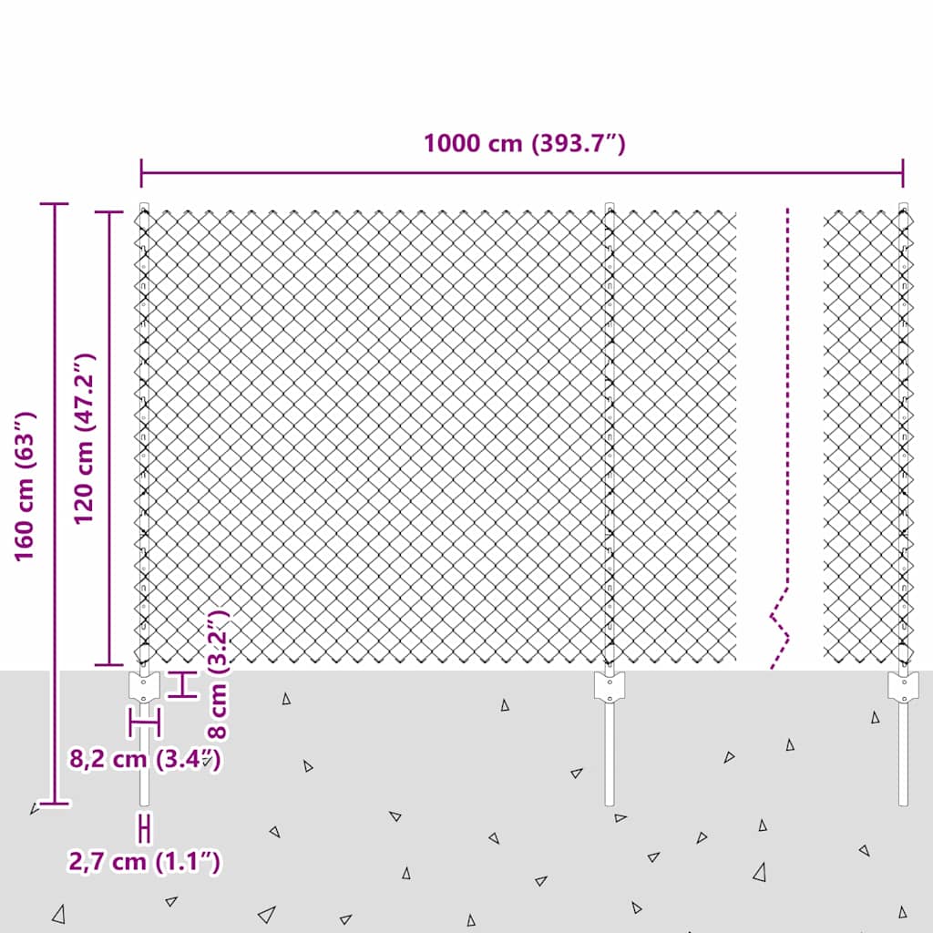 vidaXL Zaun mit Pfosten Silber 1,2 x 10 m Stahl