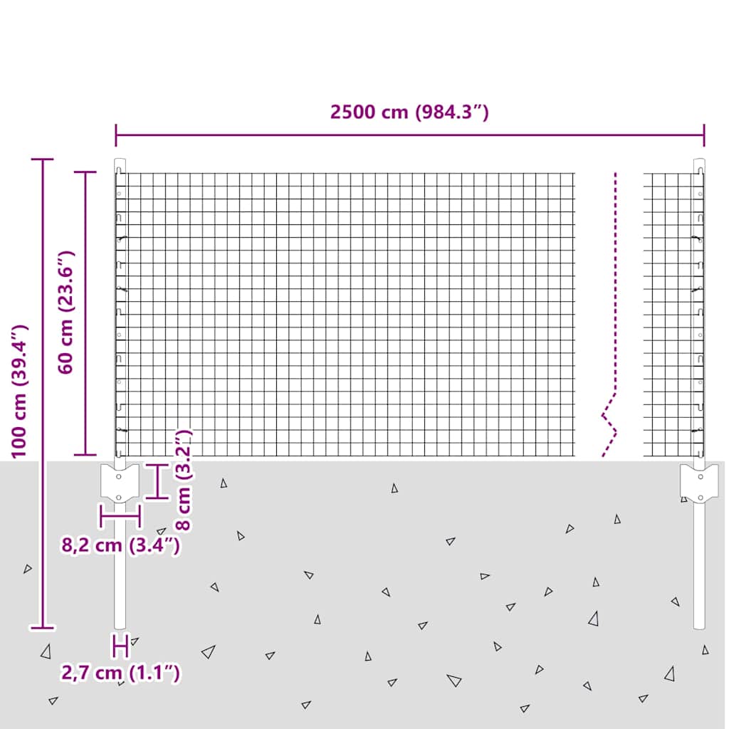 Zaun mit Pfosten Silber 0,6 x 25 m Stahl