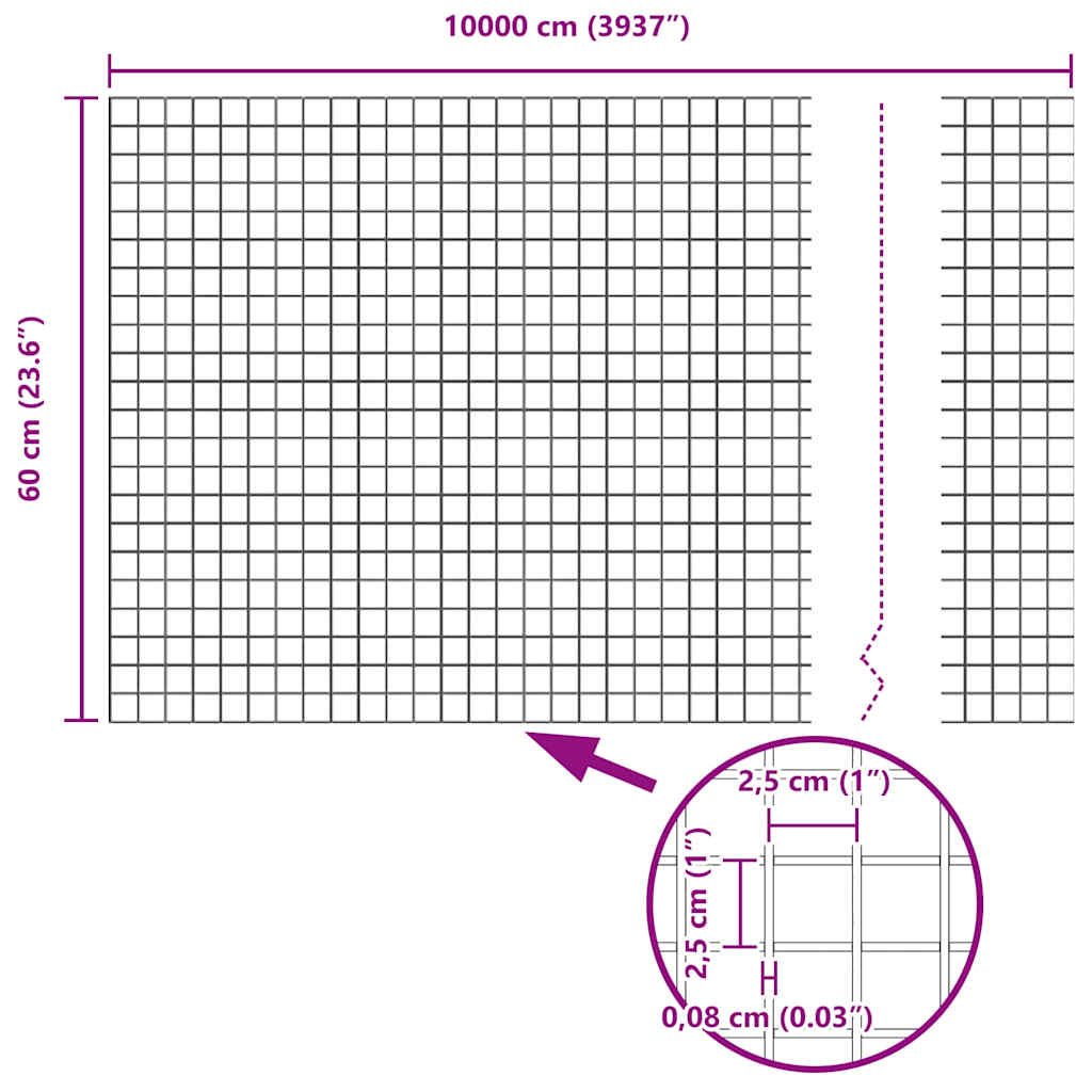 vidaXL Zaun mit Pfosten Silber 0,6 x 100 m Stahl