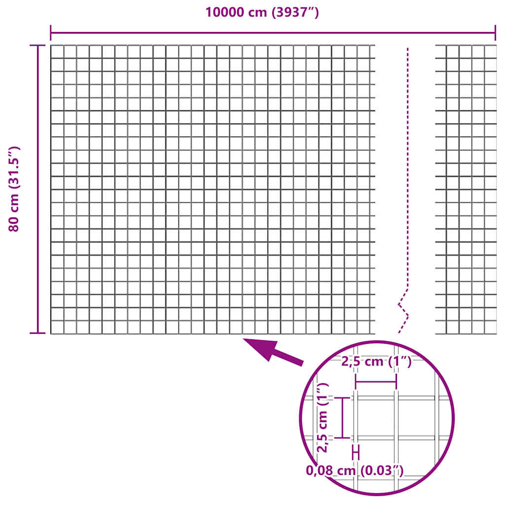 vidaXL Zaun mit Pfosten Silber 0,8 x 100 m Stahl