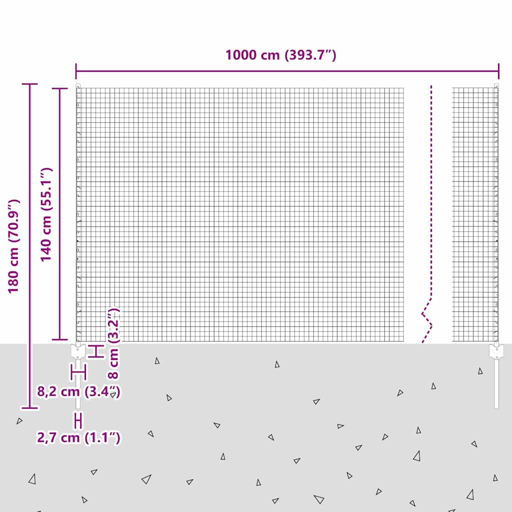 vidaXL Zaun mit Pfosten Grün 1,4 x 10 m Stahl und PVC