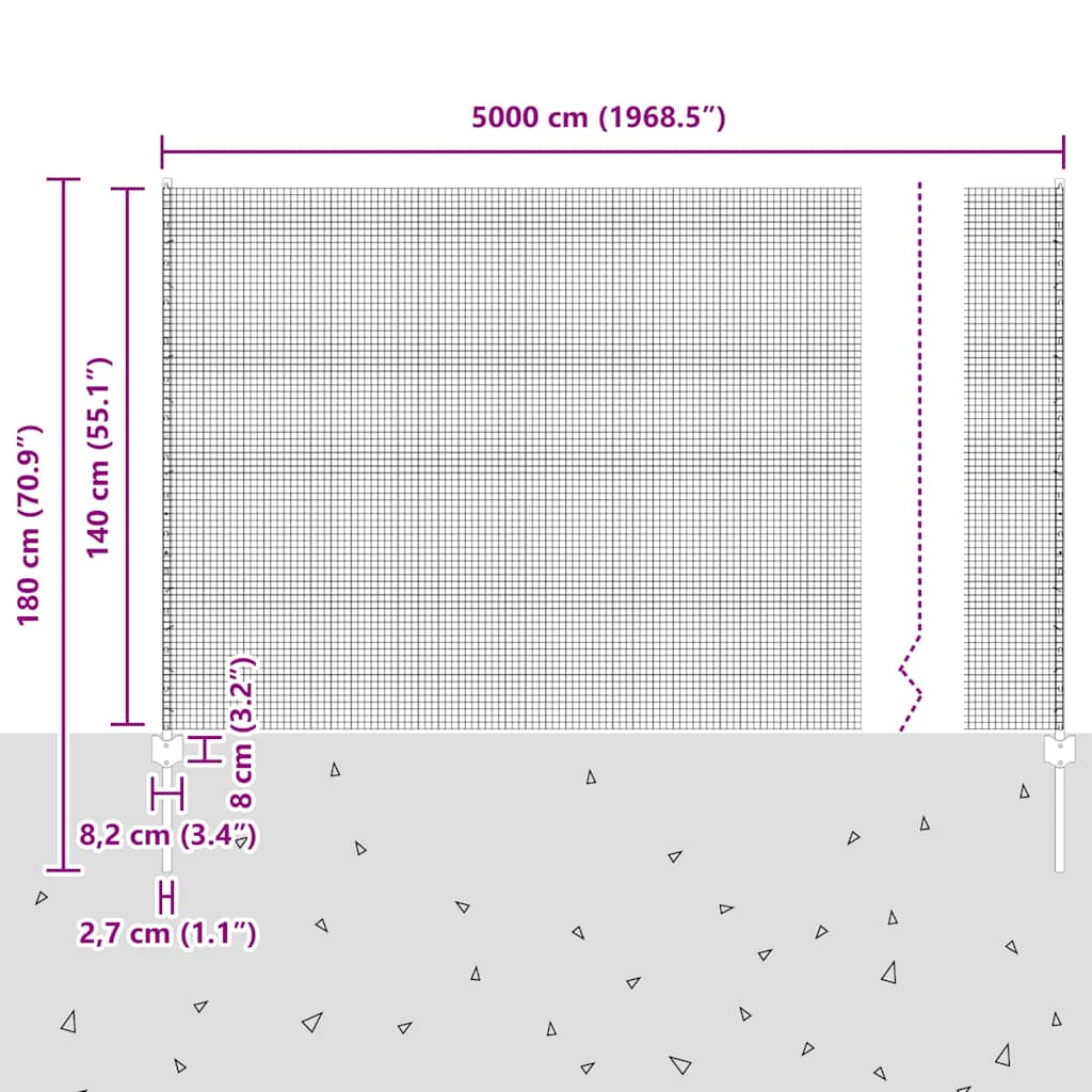 vidaXL Zaun mit Pfosten Grün 1,4 x 50 m Stahl und PVC