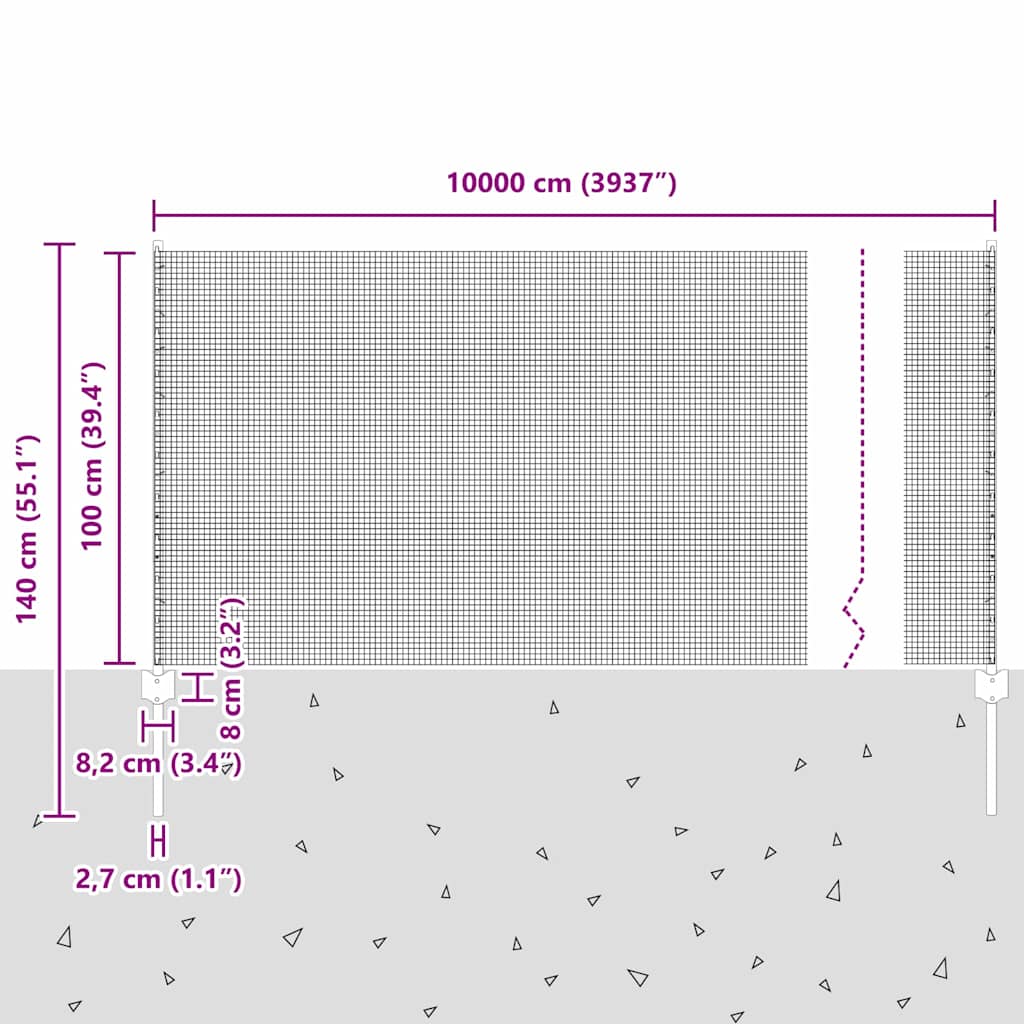 vidaXL Zaun mit Pfosten Grau 1 x 100 m Stahl und PVC
