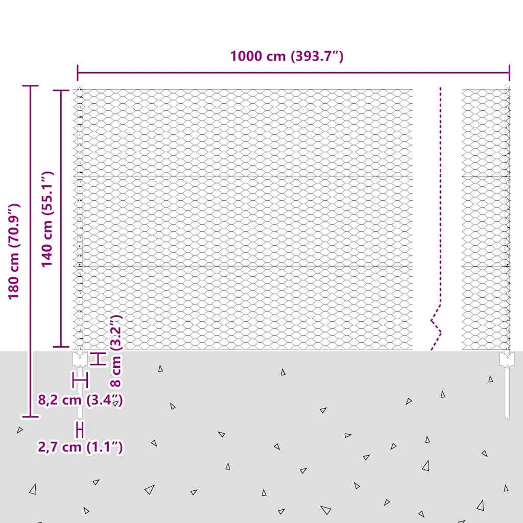 vidaXL Clôture avec piquets vert 1,4 x 10 m acier et PVC