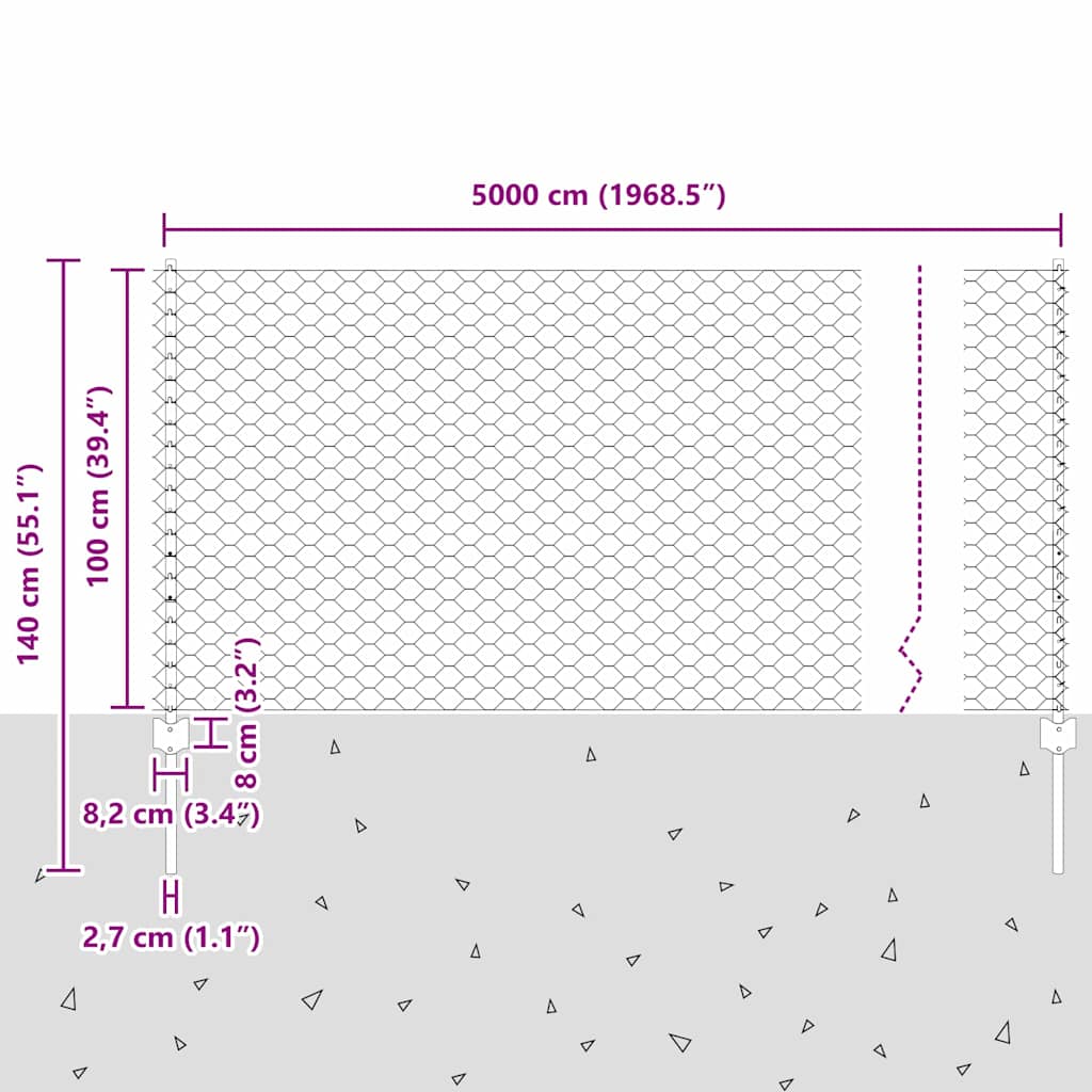 vidaXL Zaun mit Pfosten Grün 1 x 50 m Stahl und PVC