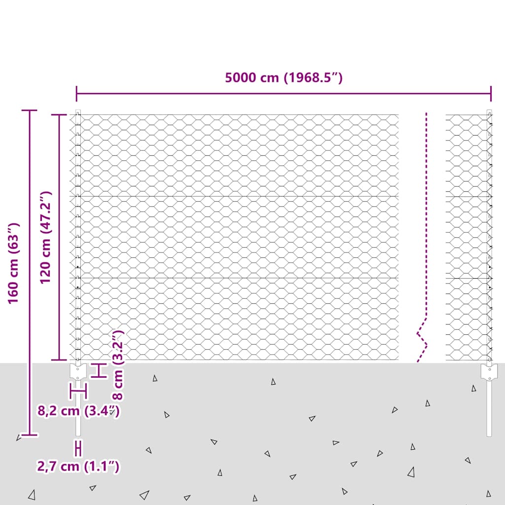 vidaXL Zaun mit Pfosten Grün 1,2 x 50 m Stahl und PVC