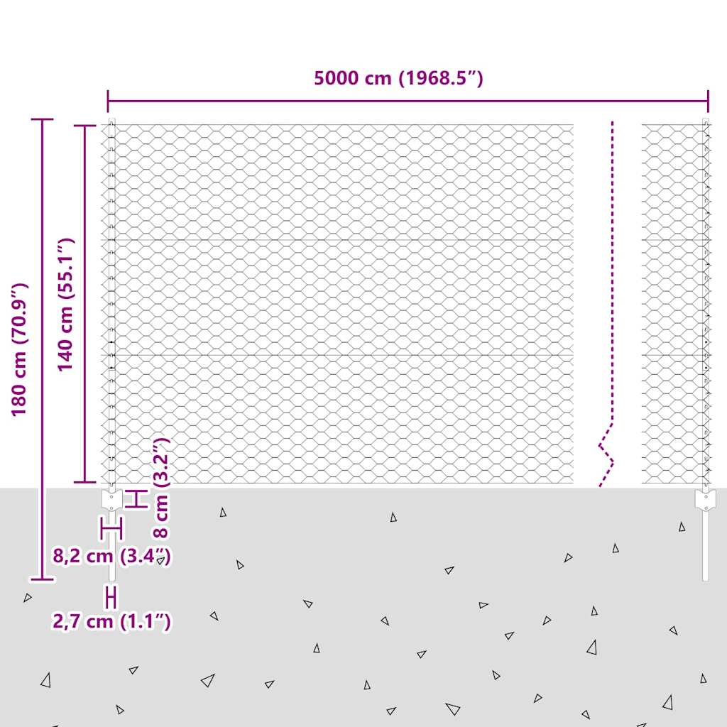 vidaXL Zaun mit Pfosten Grün 1,4 x 50 m Stahl und PVC