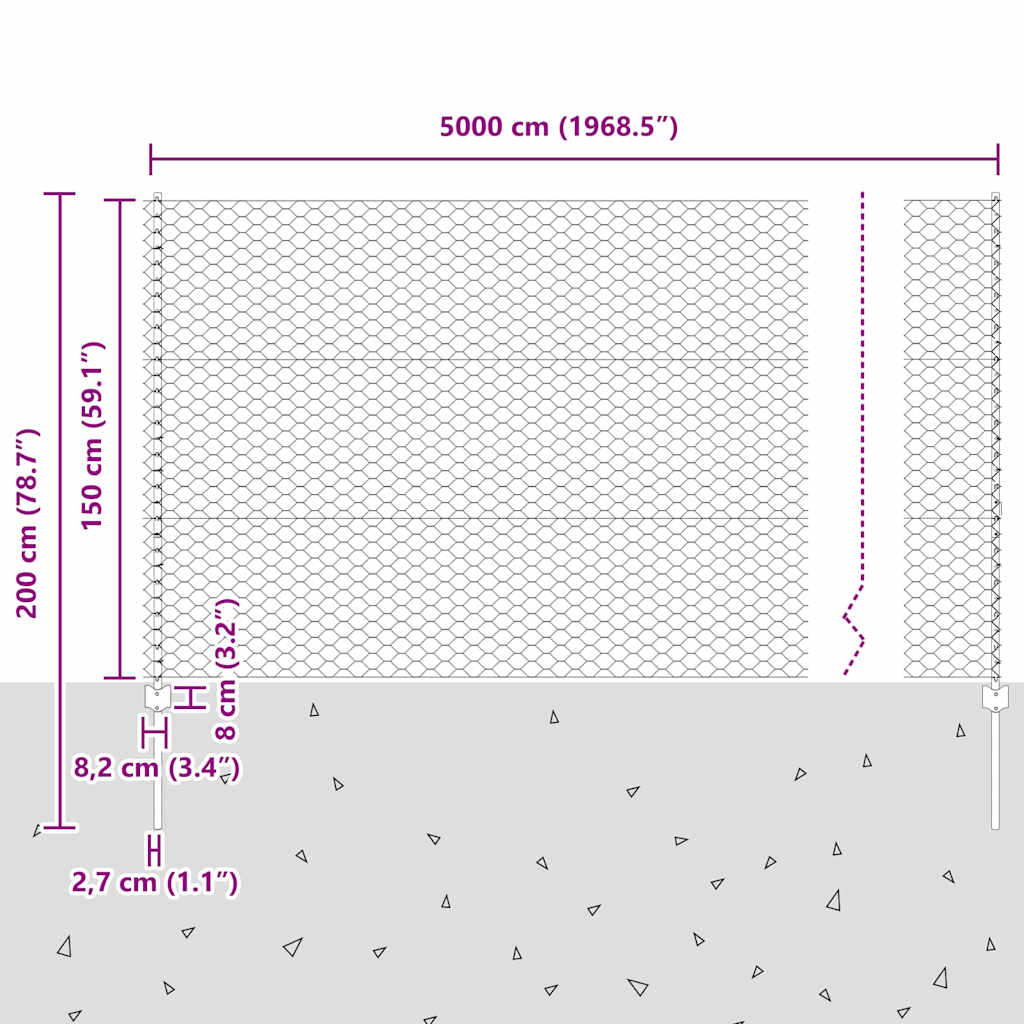 vidaXL Zaun mit Pfosten Grün 1,5 x 50 m Stahl und PVC