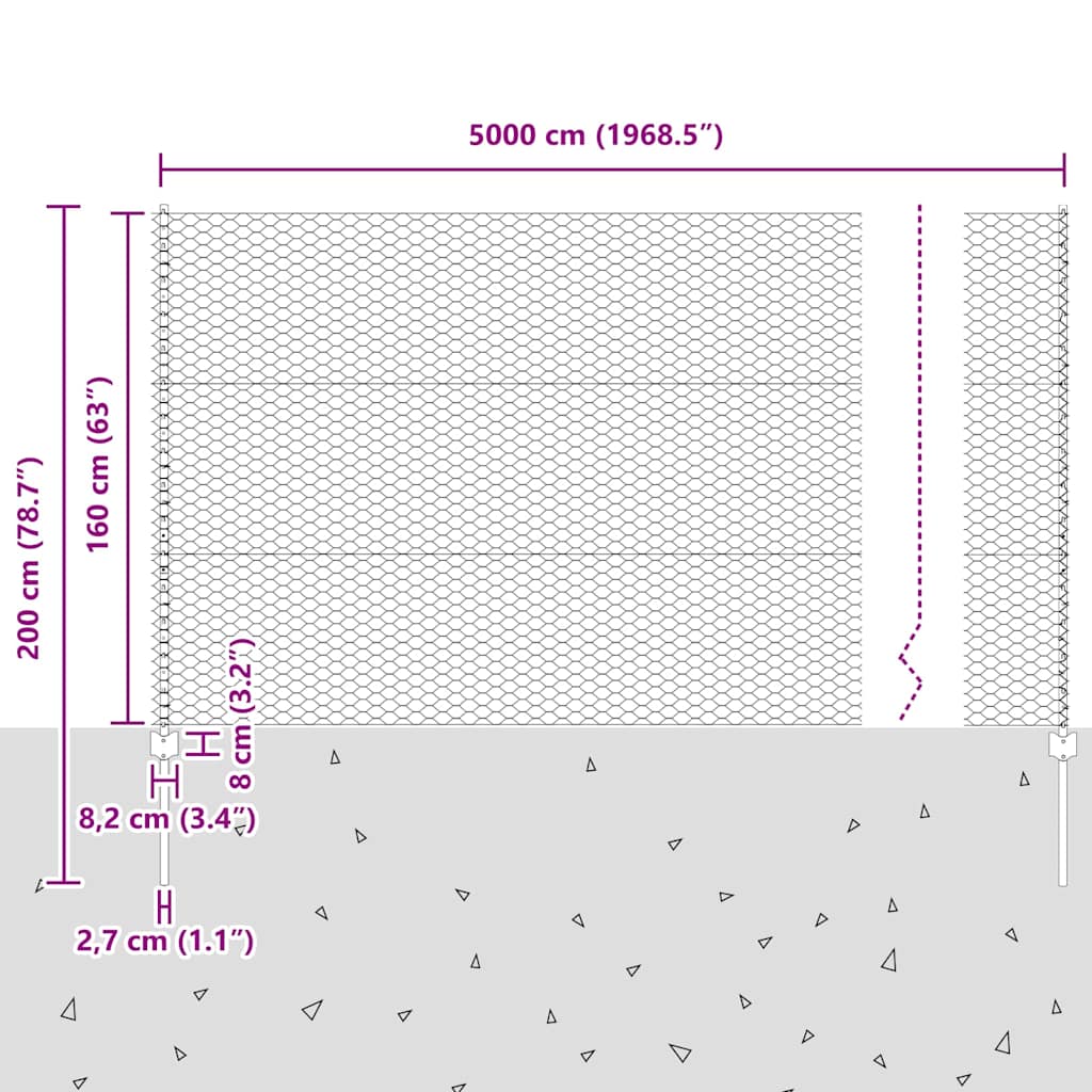 vidaXL Zaun mit Pfosten Grün 1,6 x 50 m Stahl und PVC