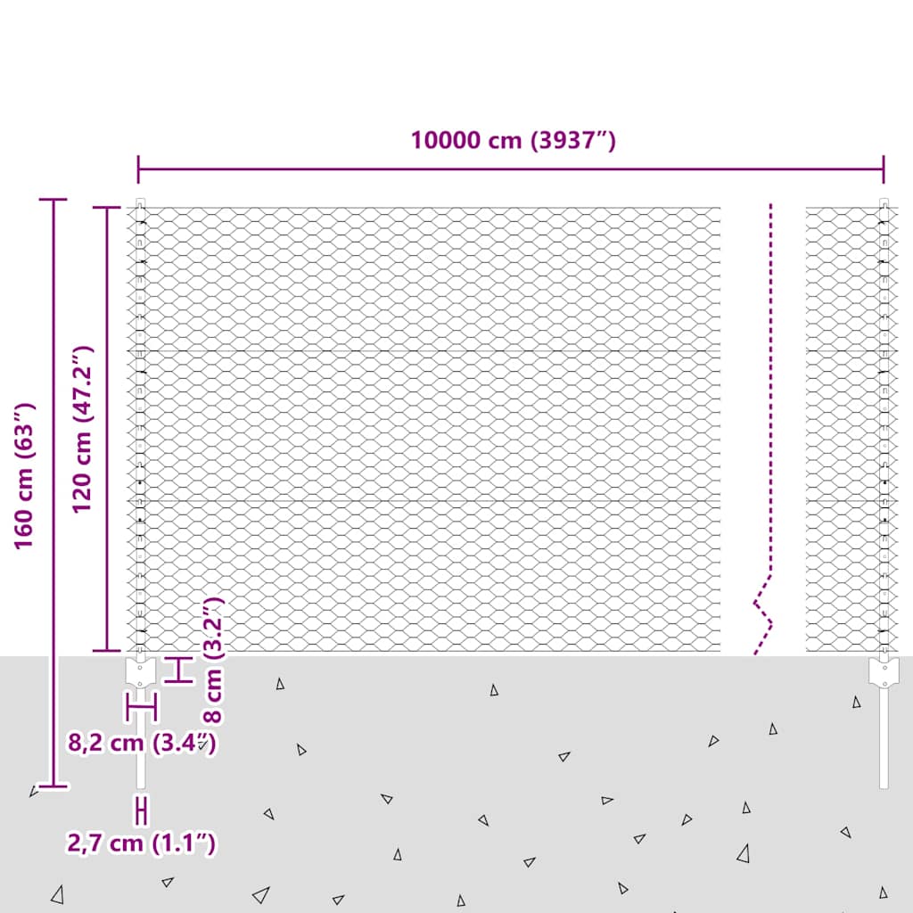 vidaXL Zaun mit Pfosten Grün 1,2 x 100 m Stahl und PVC