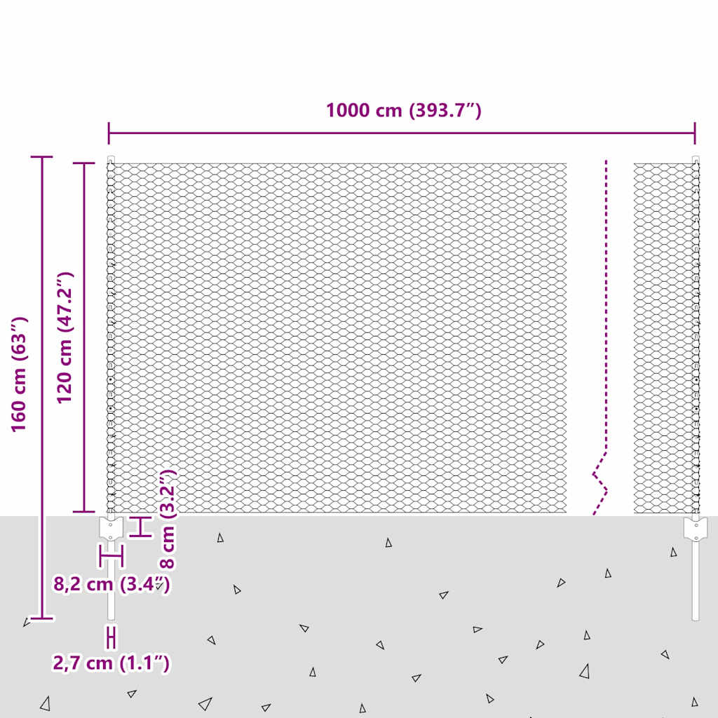 vidaXL Zaun mit Pfosten Grau 1,2 x 10 m Stahl und PVC
