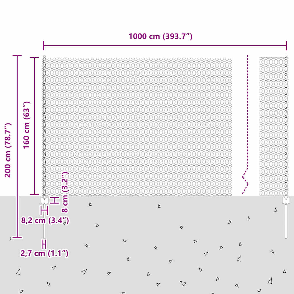 vidaXL Zaun mit Pfosten Grau 1,6 x 10 m Stahl und PVC