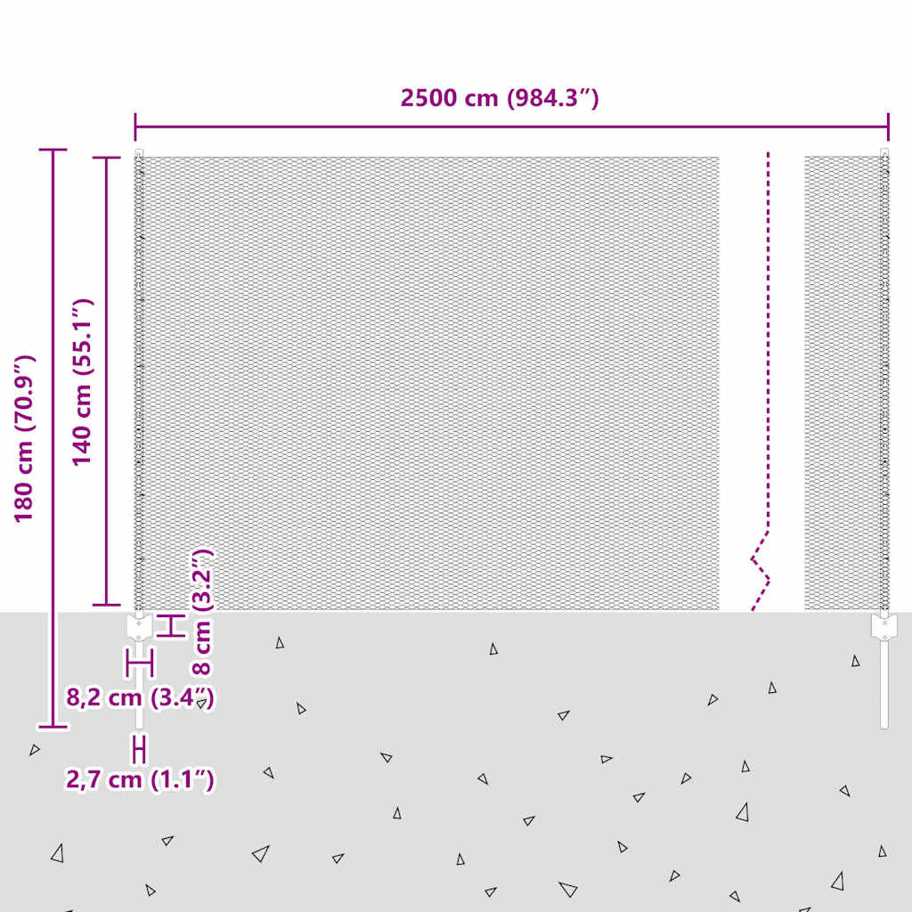 vidaXL Zaun mit Pfosten Grau 1,4 x 25 m Stahl