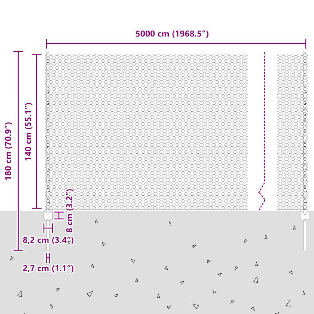 vidaXL Zaun mit Pfosten Grau 1,4 x 50 m Stahl und PVC