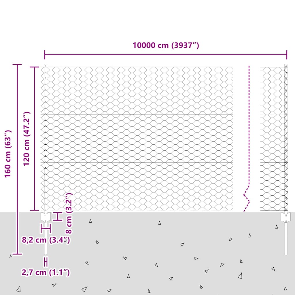 vidaXL Zaun mit Pfosten Grau 1,2 x 100 m Stahl und PVC