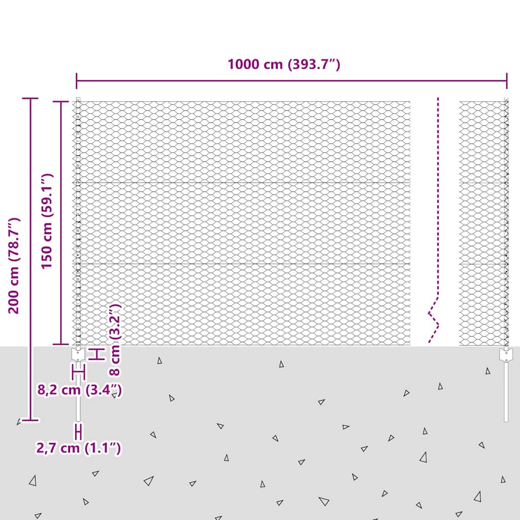 vidaXL Clôture avec poteaux argentée 1,5 x 10 m Acier