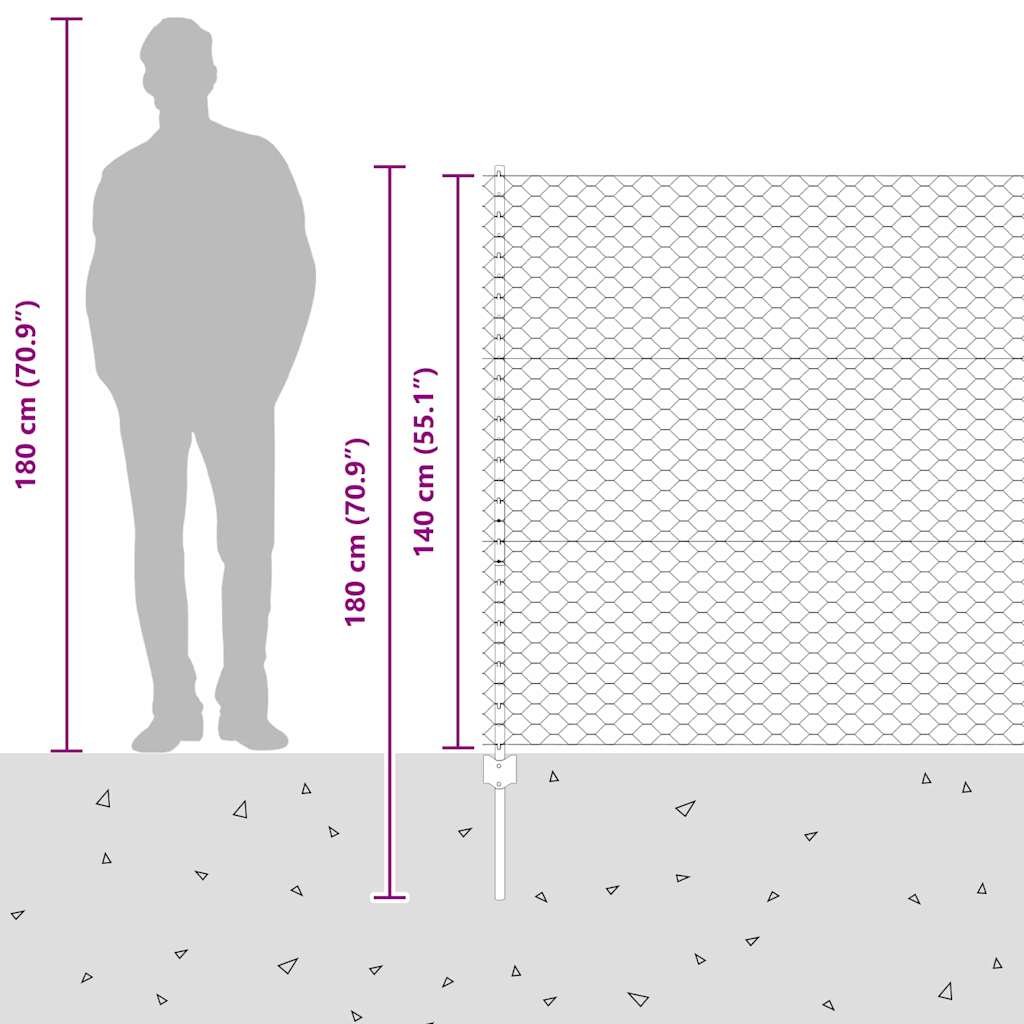 Zaun mit Pfosten Silber 1,4 x 25 m Stahl