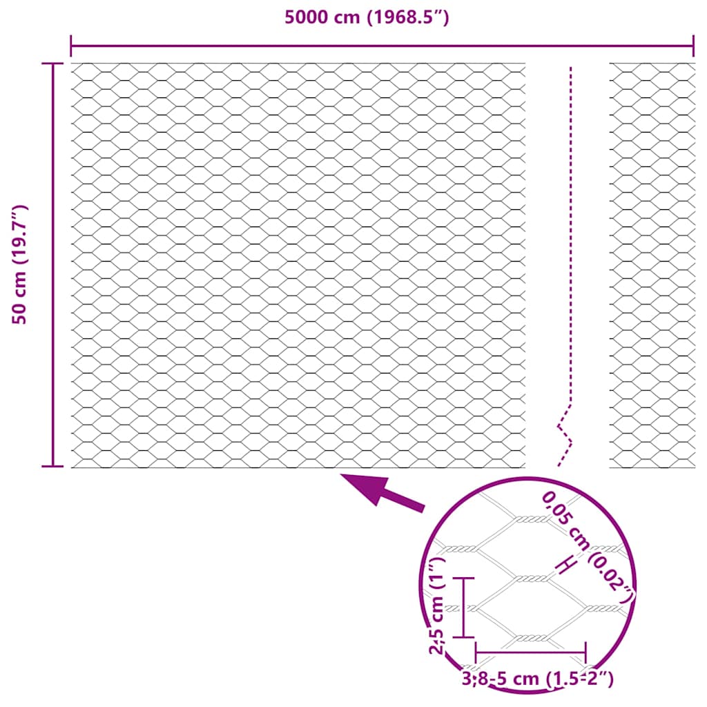 vidaXL Zaun mit Pfosten Silber 0,5 x 50 m Stahl