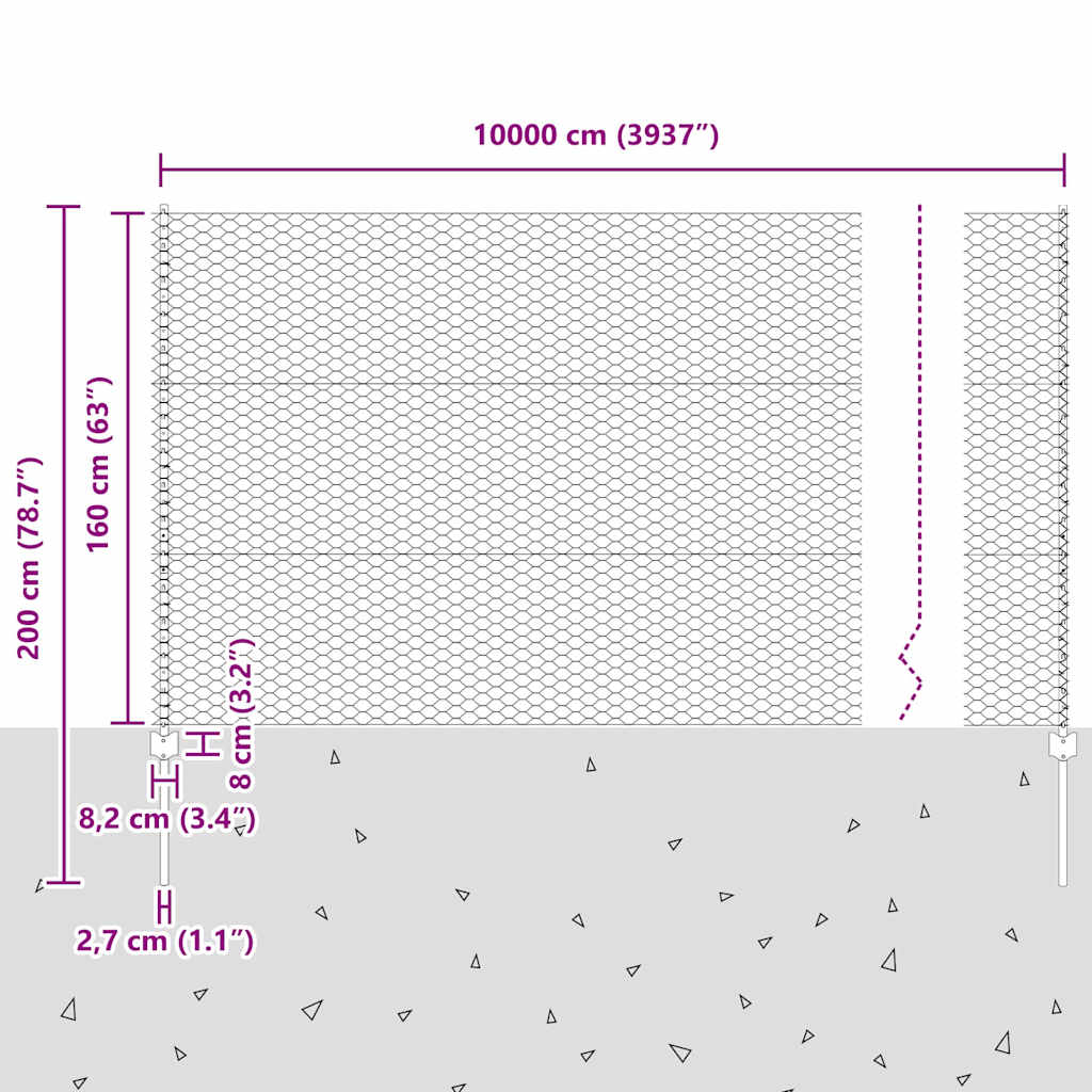 vidaXL Clôture avec poteaux Argent 1,6 x 100 m Acier
